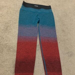 Athleta Teal and Red Gradient Leggings